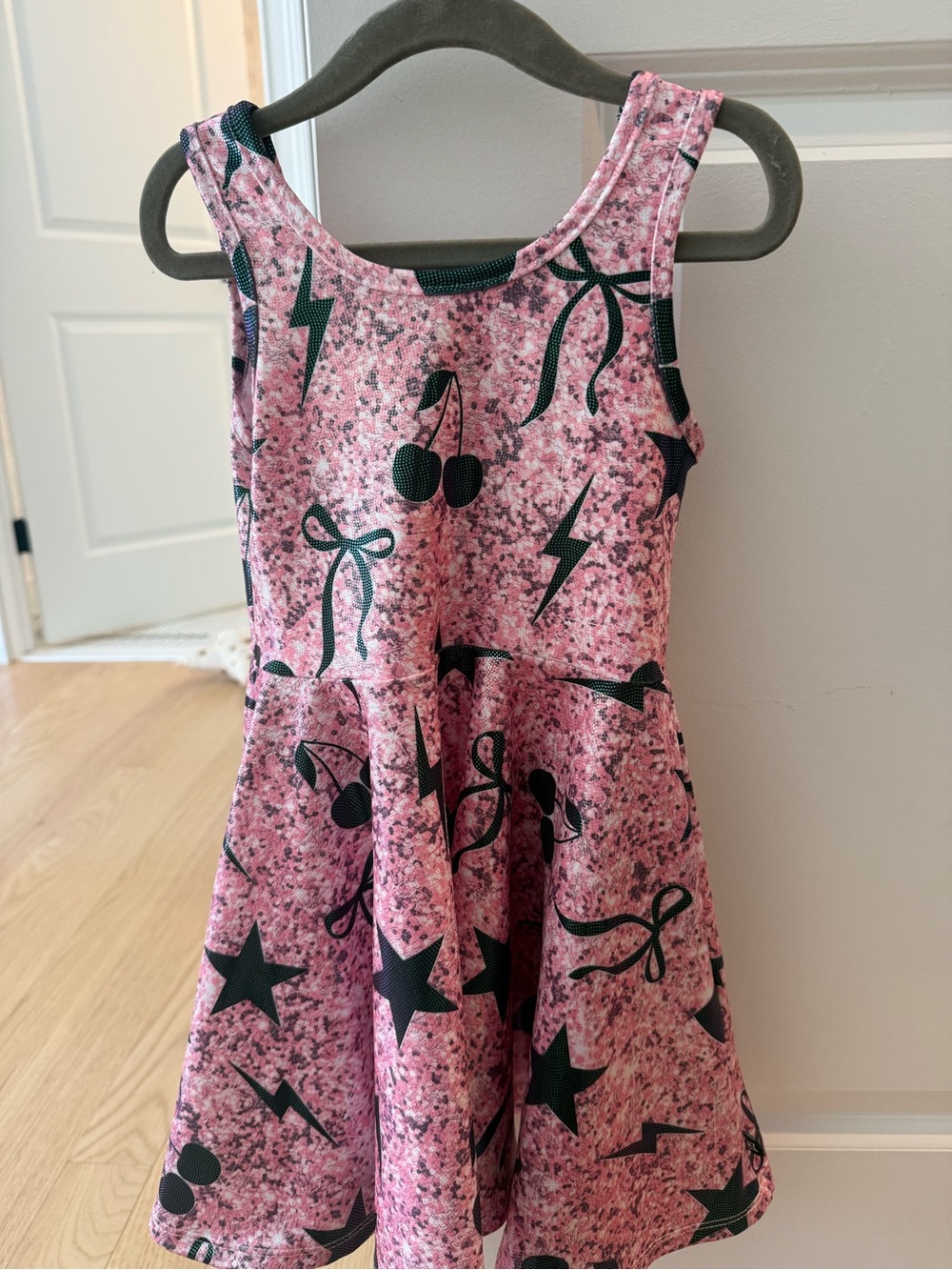 PixieLane Girls Pink Skater Dress Stars Cherries Bows Lightning Bolts